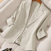 Resim Kadınlar için Günlük Blazer Ceket - Orta Doğu Esintili Üç Çeyrek Kollu, H-Silüet Yumuşak Pembe Düz Renk, Makinede Yıkanabilir Hafif İlkbahar/Yaz Ofis & Günlük Giyim 