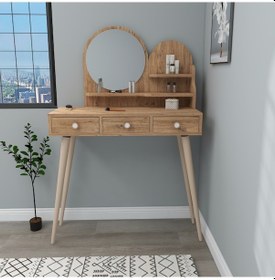 Resim Arnetti Ruges Aynalı Makyaj Masası Ahşap Ayaklı Atlantik Çam 