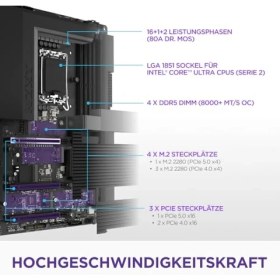 Resim Nzxt N7 Z890 - Core Ultra Için Intel Z890 Lga 1851 Atx Oyun Anakartı (Seri 2) - 16+1+2, Ddr5, 5x M.2, Pcıe 5.0, Wi-Fi 6e, 2.5gbe, Thunderbolt 4 - Tam Kapsam - Siyah 