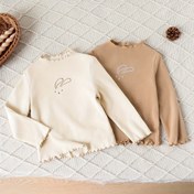 Resim 2'li Paket Genç Kız Günlük Sevimli Çizgi Tavşan Nakışlı Düz Renk Fırfır Detay Uzun Kollu Temel Çok Yönlü İlkbahar/Sonbahar İçin Tişört, Okul ve Açık Hava 