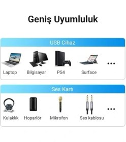 Resim Skygo USB Ses Kartı 3.5mm Kulaklık ve Mikrofon Girişli Siyah 