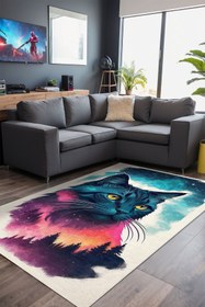 Resim Depoba Catmes Gaming Oyuncu Odası Halısı Şönil Dijital Baskılı Kaymaz Taban Yıkanabilir Salon Halısı 