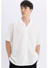 Resim DeFacto Relax Fit Yazlık Polo Yaka Krinkıl Kumaş Kısa Kollu Gömlek C7398AX24SMWT55 