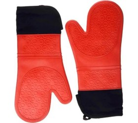 Resim Kırmızı Silikon Yanmaz Yapışmaz Isı Yalıtımlı 35 cm Mutfak Fırın Eldiveni 