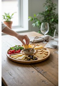 Resim Balsa Bambu 5 Bölmeli Kahvaltı Sunum Tabağı -çerez Tabağı - Lüx Tasarım 30x30 Cm Tex53030 Kahverengi 