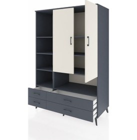 Resim Kronos Dolap 8 Raflı 4 Çekmeceli 2 Kapaklı 132x59x195 Antrasi... Antrasit 