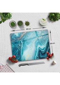 Resim Cam Kesme Tablası - Cam Kesme Tahtası Turkuaz Desen 30 X 40 CM 