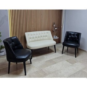 Resim Azra Mobilya Deri Çay Seti Koltuk Takımı - Bekleme Salonu - Cafe Mobilya - Ofis Mobilya - Balkon Mobilya Krem-siyah 