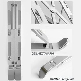 Resim KLS-113 Katlanabilir Laptop Standı, Ayarlanabilir Alüminyum Notebook Yükseltici (11-17 inç uyumlu, Taşıma kılıflı) 