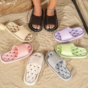 Resim Yazlık Ev Terlikleri, Kaydırmaz Banyo ve Duş Ayakkabısı, Çiftler İçin Kalınlaştırılmış Hızlı Kuruyan Açık Burunlu Unisex Tasarım, Kadın Erkek Hem İç Mekan Hem Dış Mekan Kullanımı için Yumuşak EVA Tabanlı Rahat Plaj Sandaleti, Hafif ve Konforlu Kapalı Topuklu Terlikler 