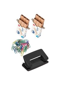 Resim Masa Üstü Ofis Paketi 18 Parça Fotokopi Kağıdı Metal Evrak Rafı Metal Kalemlik Zımba Makinesi Teli Delegeç Çöp Kovası Küp Notluk 