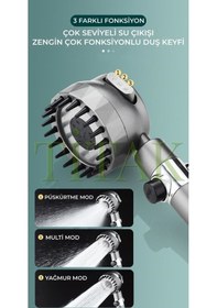 Resim Yeni Masajlı Filtreli Stop Tuşlu 3 Fonksiyonlu Duş Başlığı - Duş Hortumu - Yapışkanlı Duş Askısı Set Diğer 