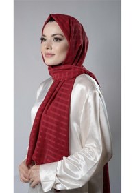 Resim Hürrem Bone Kırmızı Desenli Şal Şifon Kumaş Kareli Çizgili 202107 31 Kırmızı 