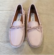 Resim Butik Tülin Kadın Hakiki Dana Derisi Pudra Rugan Bağcık El Dikişi Yumuşak Kaymaz Kauçuk Geçme Dikiş Taban Loafer 