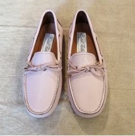 Resim Butik Tülin Kadın Hakiki Dana Derisi Pudra Rugan Bağcık El Dikişi Yumuşak Kaymaz Kauçuk Geçme Dikiş Taban Loafer 