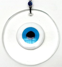 Resim Mavi Cam Nazar Boncuklu El Yapımı Şeffaf Duvar Süsü 