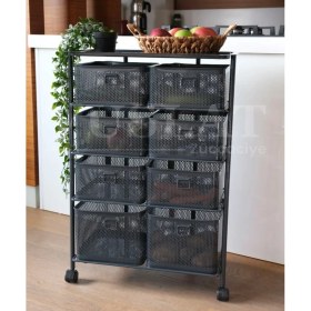 Resim Yıldıray Metal 4 Katlı 8 Bölmeli Tekerlekli Sebzelik 