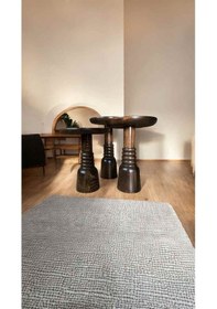 Resim Doğal Masif Ahşap Mantar Sehpa Ceviz 3 Lü Yan Sehpa Seti Kahverengi 