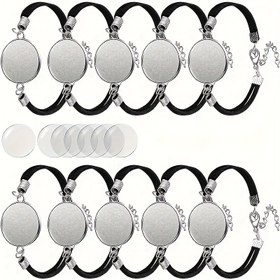 Resim 5 Parça DIY Takı Yapım Kiti: 20mm Süblimasyon Bilezik Boşlukları, Suni Deri Kayışlar, Metal Tokalar & Zincirler + 16 Yuvarlak Cam Kaboşonlar - Bilezikler Yapmak İçin Mükemmel, Takı Yapım Malzemeleri 