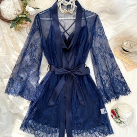 Resim Kadınlar için İki Parçalı Pijama Takımı, Dört Mevsim Taklit Kontrast Dantel, Şık ve Seksi Askılı Pijama 