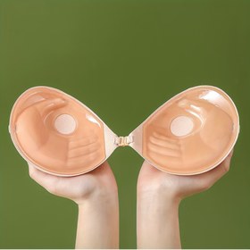 Resim Bej Görünmez Dikişsiz Kendinden Yapışkanlı Sütyen - Rahat Kaldırma ve Destek, Kablosuz Tasarım, Yumuşak Polyester Günlük Kullanım İçin - 1 Çift, Opak, Sadece Elde Yıkama 