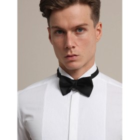 Resim Kip Beyaz Düz Slim Fit Duble Manşet Ata Yaka Smokin Gömlek 