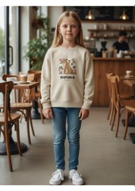 Resim Kız Çocuk Leopar Desenli Sweatshirt-16344 KREM 