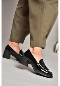 Resim Fox Shoes T820145408 Siyah Rugan Kalın Topuklu Kadın Ayakkabı Siyah-rugan Siyah 