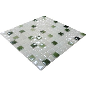 Resim MozaiKristaL Tüm Yaşam Alanlarının Tüm Yüzeyleri İçin Beyaz-Yeşil Mix. Cam Mozaik. Taş Ölçüsü: 25X25 Mm. File Ölçüsü: 31.5X31.5 cm. ( 1 Koli = 10 File = 1 m2 Fiyatıdır ) 