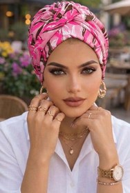 Resim Aişe tesettür Pudra Pembe Desenli Burgu Bantlı Bone 