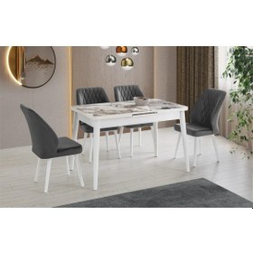 Resim Beyaz / Efes - Hilal Sandalye Açılabilir Masa Takımı Beyaz - Gri 