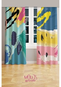 Resim Brush Art 1 Desenli Süet Oturma Odası, Salon Fon Perde Baskılı Ekstrafor Büzgü 2 Kanat Prd-1003 Çok Renkli 