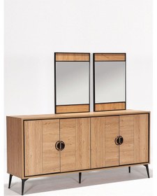 Resim Modalife Megan 4 Kapaklı Aynalı Konsol Meşe 