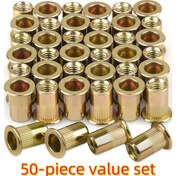 Resim 50 Adet Çinko Kaplama Perçin Somunu Seti - M3-M10 Karbon Çelik Düz Başlı Bağlantı Elemanları Tırtıklı Tutuş ve Kaymaz, Kısmen Dişli Metal/Çelik/Alüminyum için, Otomotiv/Sanayi/Mobilya/Elektriksel, Cilalı Yüzey (Paslanmaz/Cam Elyaf Uyumlu) 