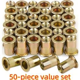 Resim 50 Adet Çinko Kaplama Perçin Somunu Seti - M3-M10 Karbon Çelik Düz Başlı Bağlantı Elemanları Tırtıklı Tutuş ve Kaymaz, Kısmen Dişli Metal/Çelik/Alüminyum için, Otomotiv/Sanayi/Mobilya/Elektriksel, Cilalı Yüzey (Paslanmaz/Cam Elyaf Uyumlu) 