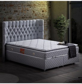 Resim Setaymobilya Baza, Platinum Gri Mdf Baza + Başlık + Real Pedli Ortopedik Yatak 