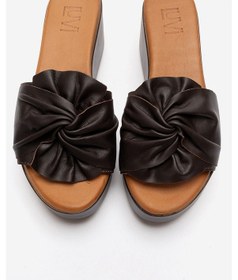 Resim Luvishoes Jeff Kahverengi Cilt Hakiki Deri Fiyonklu Kadın Dolgu Topuklu Terlik 