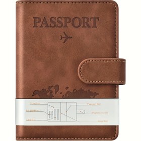 Resim Magnezli Kapanışlı Tatil Tarzı Sentetik Pasaportluk - Kahverengi Seyahat Cüzdanı Pasaport, Kimlik ve Kartlar İçin, Kolay Erişim İçin Kompakt Tasarım, Seyahat Aksesuarı | Şık Cüzdan | Sentetik Cüzdan 