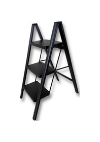 Resim Endokon Katlanır Çelik Şık Merdiven - Siyah 3 Basamaklı - Portatif Ev Ofis Merdiveni 