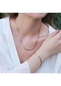 Resim Rose Gold Kaplama İtalyan Zincir Gümüş Set 