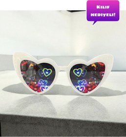 Resim Vibe Costume Hediyevim Kalp Efektli Gözlük Beyaz Kalp Efektli Yaratan Gözlük 