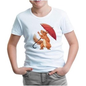 Resim Lord Tshirt Cute Squirrel Holding An Umbrella Beyaz Çocuk Tshirt 001 