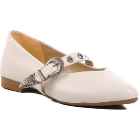 Resim Beyaz Hafif Kemerli Kadın Babet 354155 Z Beyaz 