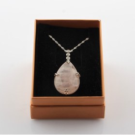 Resim Deniz Doğal Taş Sertifikalı Pembe Kuvars ( Taşlar) Doğaltaş Kolye Ucu 3 Cm - Gümüş Zincir 