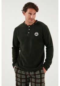 Resim Buratti Regular Fit Bisiklet Yaka Kışlık Yumuşak Dokulu Polar Erkek Pijama Takımı 6096100 Haki 