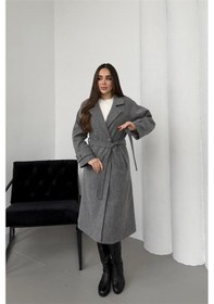 Resim Neşeli Butik Kadın Antrasit Kuşaklı Reglan Kol Düğmeli Premium Kaşe Kaban Nbkbn01 Antrasit 