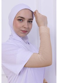 Resim Loggia Likralı Penye Kolluk Ten Rengi - Pratik Kadın Tesettür Düz Namaz Kolluğu 1 Çift 40cm Viskon Hijab Ten 