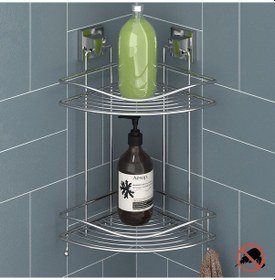 Resim Teknotel Yapışkanlı Iki Katlı Banyo Duş Köşe Rafı Krom Ef253 Çok Renkli 