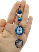 Resim biuti Turkuaz Doğaltaş ve Danagözü Nazar Boncuğu Araba Dikiz Ayna Süsü Metal Ayetel Kürsi, Çerçeveli Kuşlu 