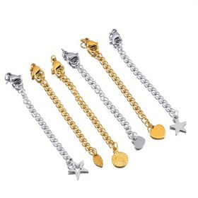 Resim 10 adet Paslanmaz Çelik Kuyruk Zinciri Kolye/Bileklik Kuyruk Bağlayıcı 5Cm Uzatma Ayar Zinciri Toka DIY Takı Aksesuarları için 